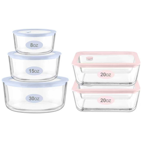 5-Pack Urban Green Glass Food Container Set With Glass Lid