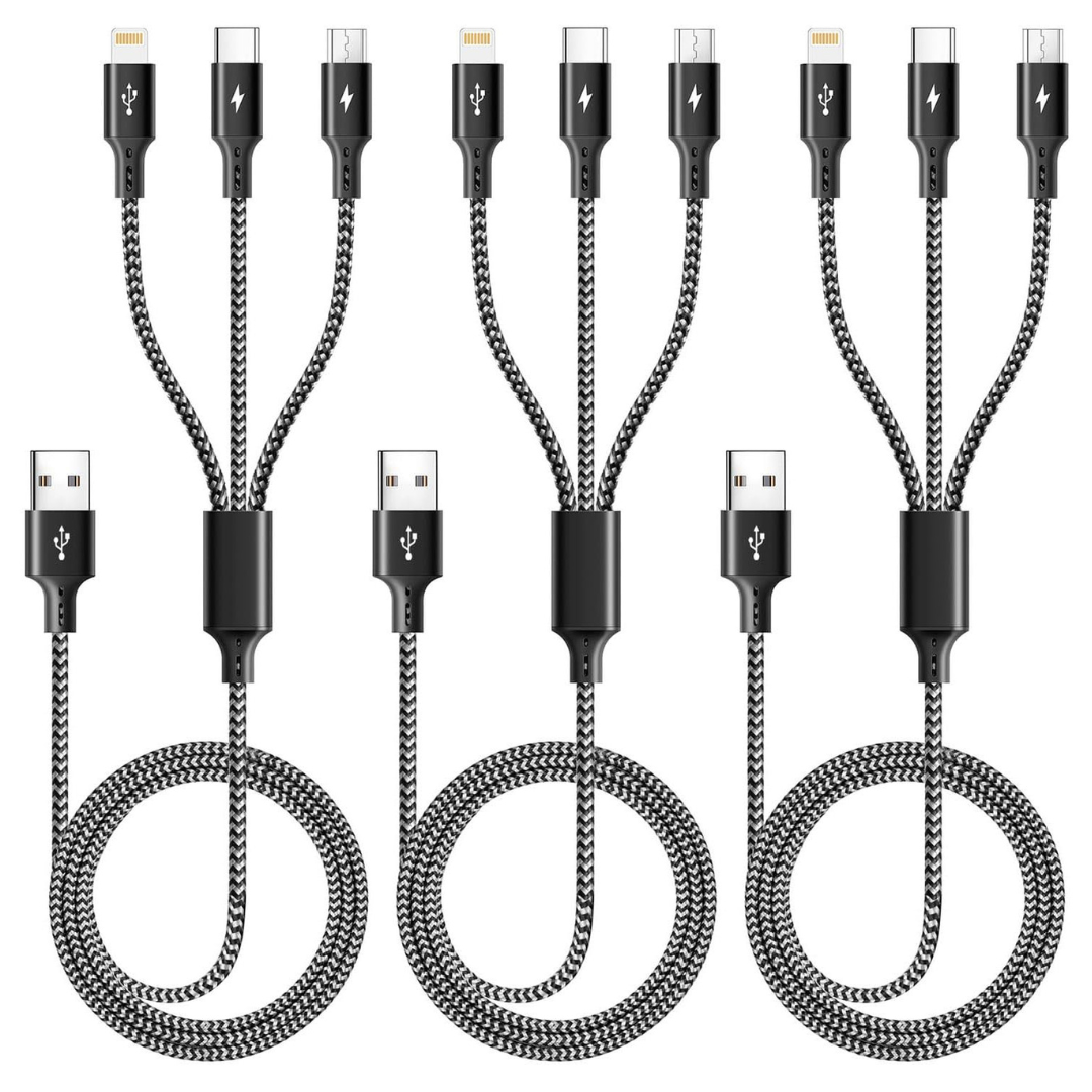3-Pack 3-in-1 Braided Multiple Charging Cable