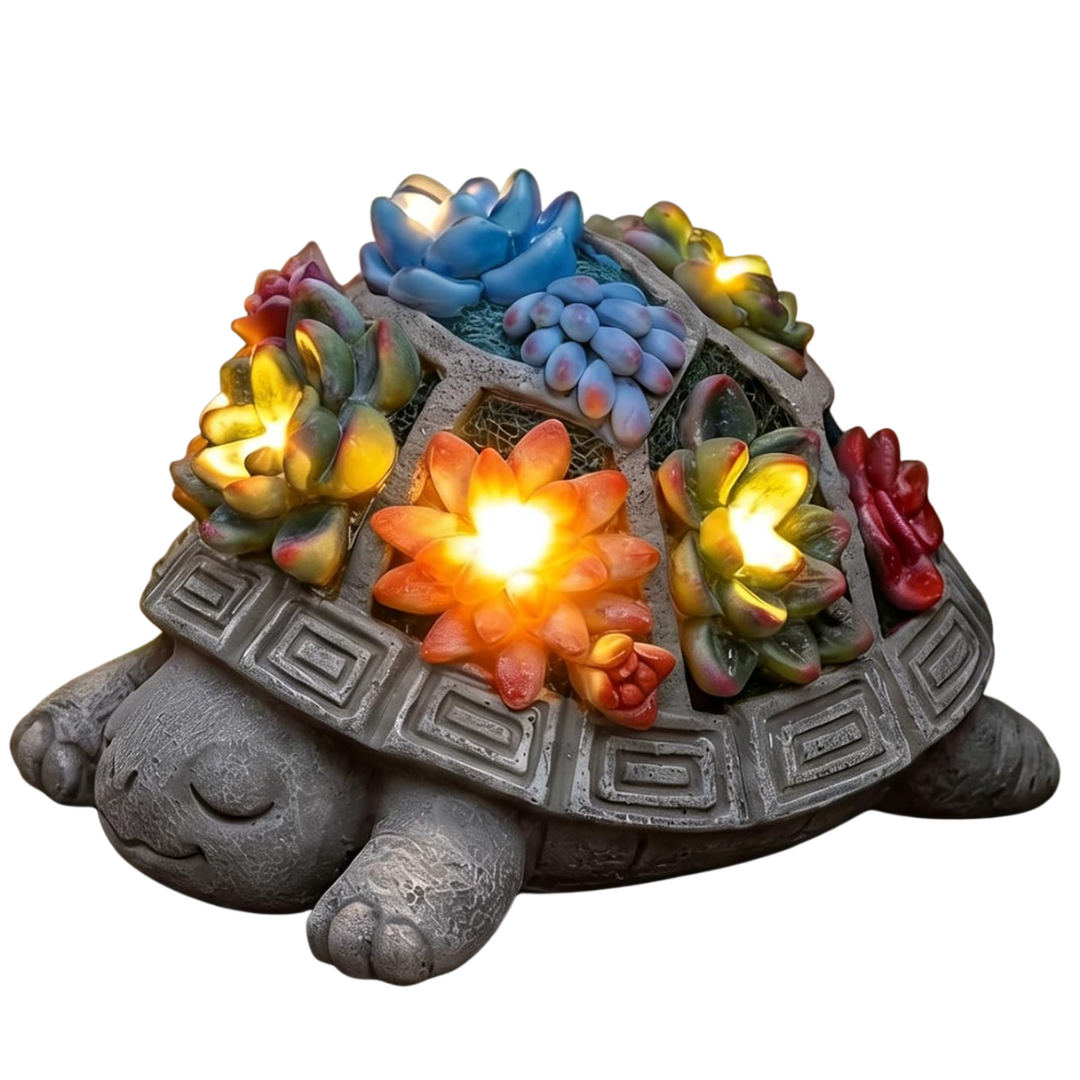 Solar Turtle Garden Outdoor Decor with Succulent & 7 LED Lights