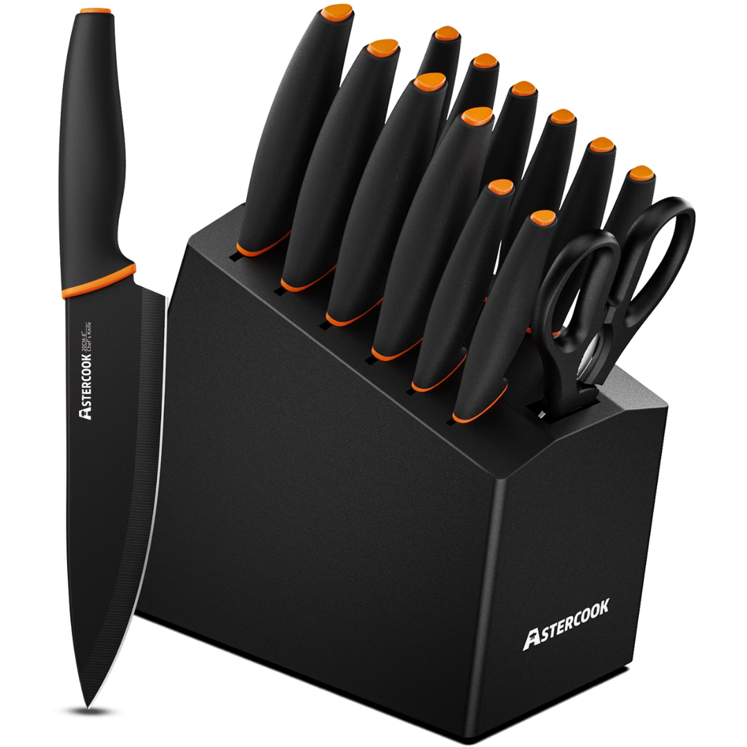 14-Piece German Stainless Steel Kitchen Knife Set with Block