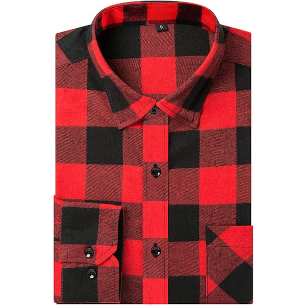 Men's Long Sleeve Buffalo Plaid Checkered Fitted Flannel Shirt