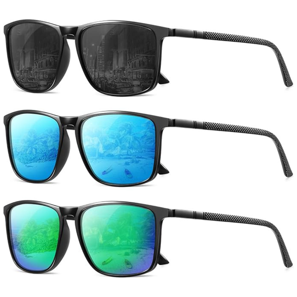 3-Pack Men's Polarized Sunglasses With UV Protection