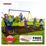 Sportspower Palmview Metal Swing Set With Teeter-Totter, Standing Swing, 5′ Slide With Lifetime Warranty, & Bonus Anchor Kit