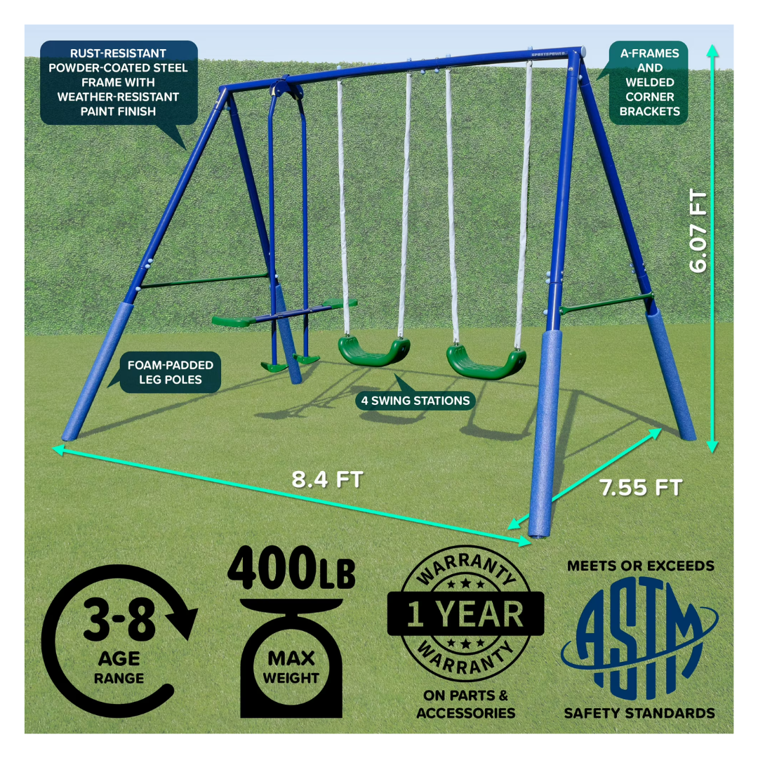 Sportspower Swing & Glide Metal Swing Set With 2 Swings & 2-Person Glide Ride