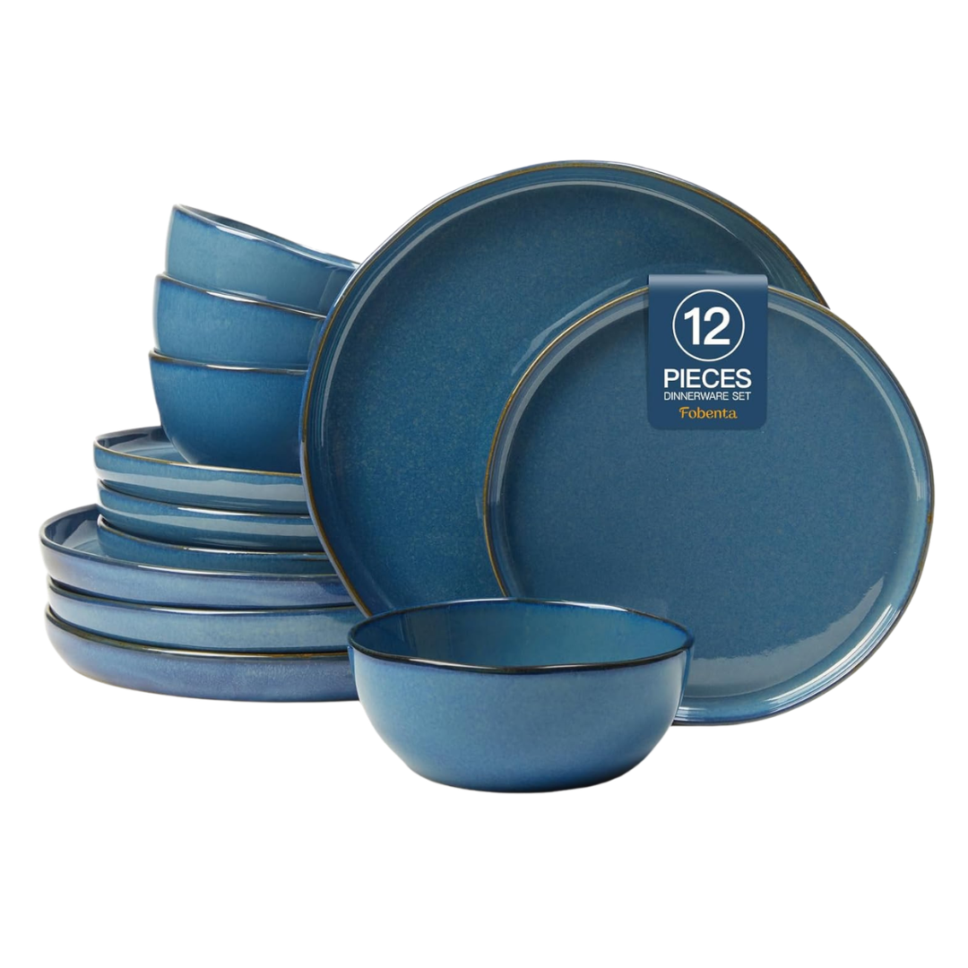 12-Piece Modern Ceramic Plates & Bowls Dinnerware Set