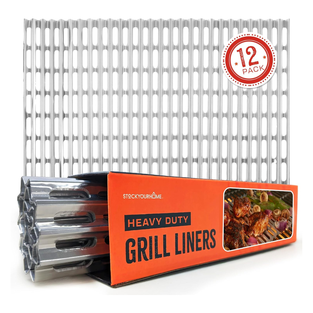 12-Pack Stock Your Home Disposable Aluminum Grill Grate Liners (12" X 20")