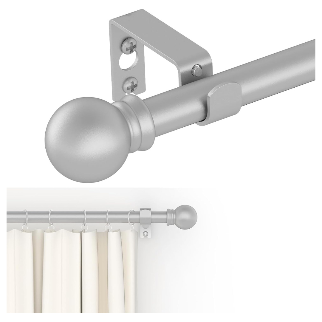 5/8" Decorative Heavy Duty Metal Curtain Rod Set W/ Brackets