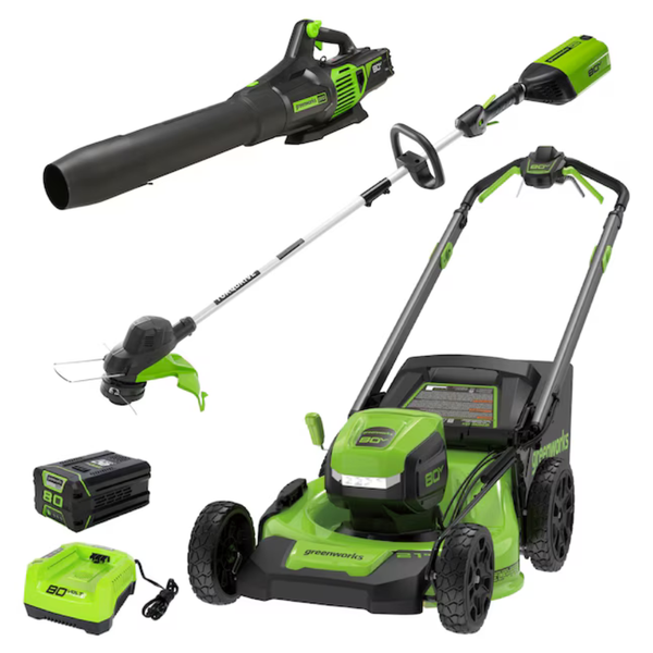 Greenworks 21" Mower 13" String Trimmer & Blower W/ Battery & Charger