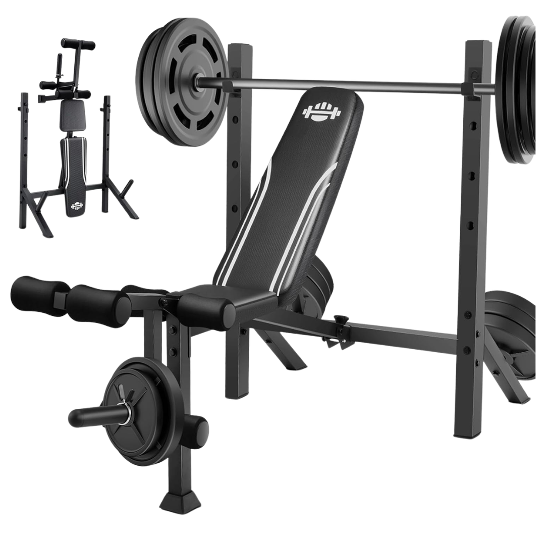 900LB Capacity Adjustable Weight Bench Set With Squat Rack