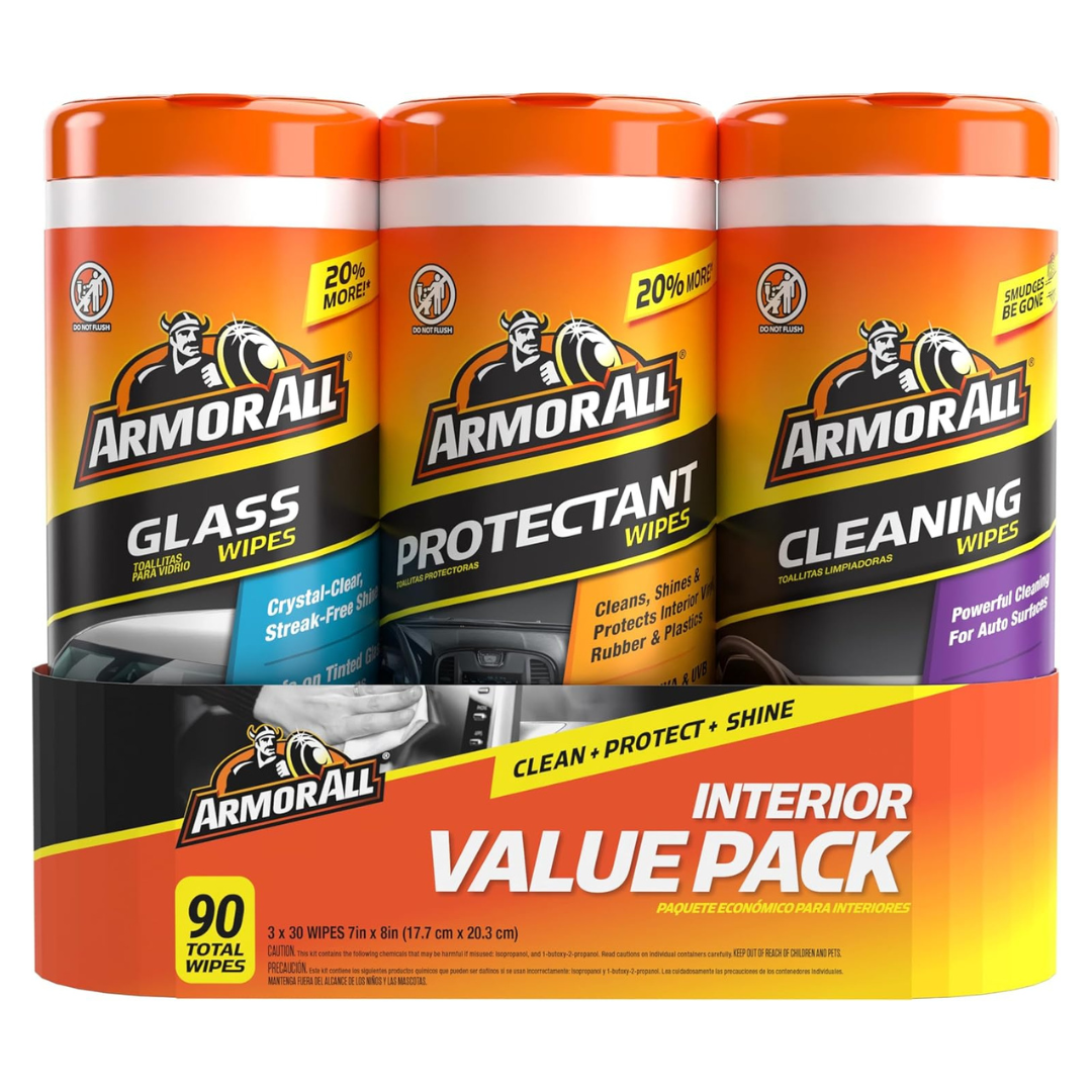 90-Count (3pk X 30ct) Armor All Car Protectant, Glass And Cleaning Wipes