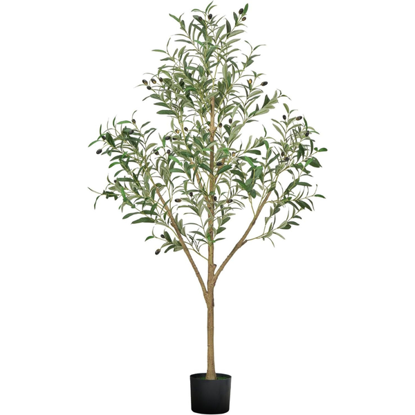 5' Artificial Olive Tree Tall Faux Plant With Natural Wood Trunk