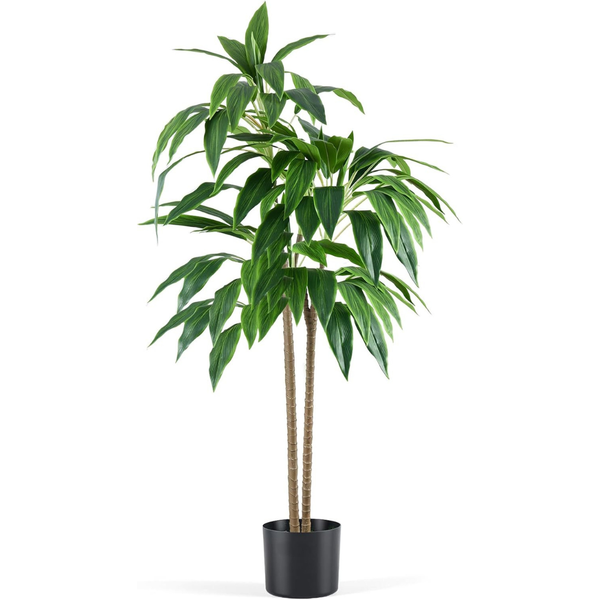 51" Faux Dracaena Tree In Black Planter Realistic Indoor Artificial Plant For Home & Office