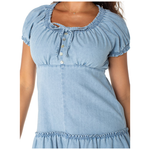 Celebrity Pink Women's Plus Size Denim Mini Dress With Puff Sleeves