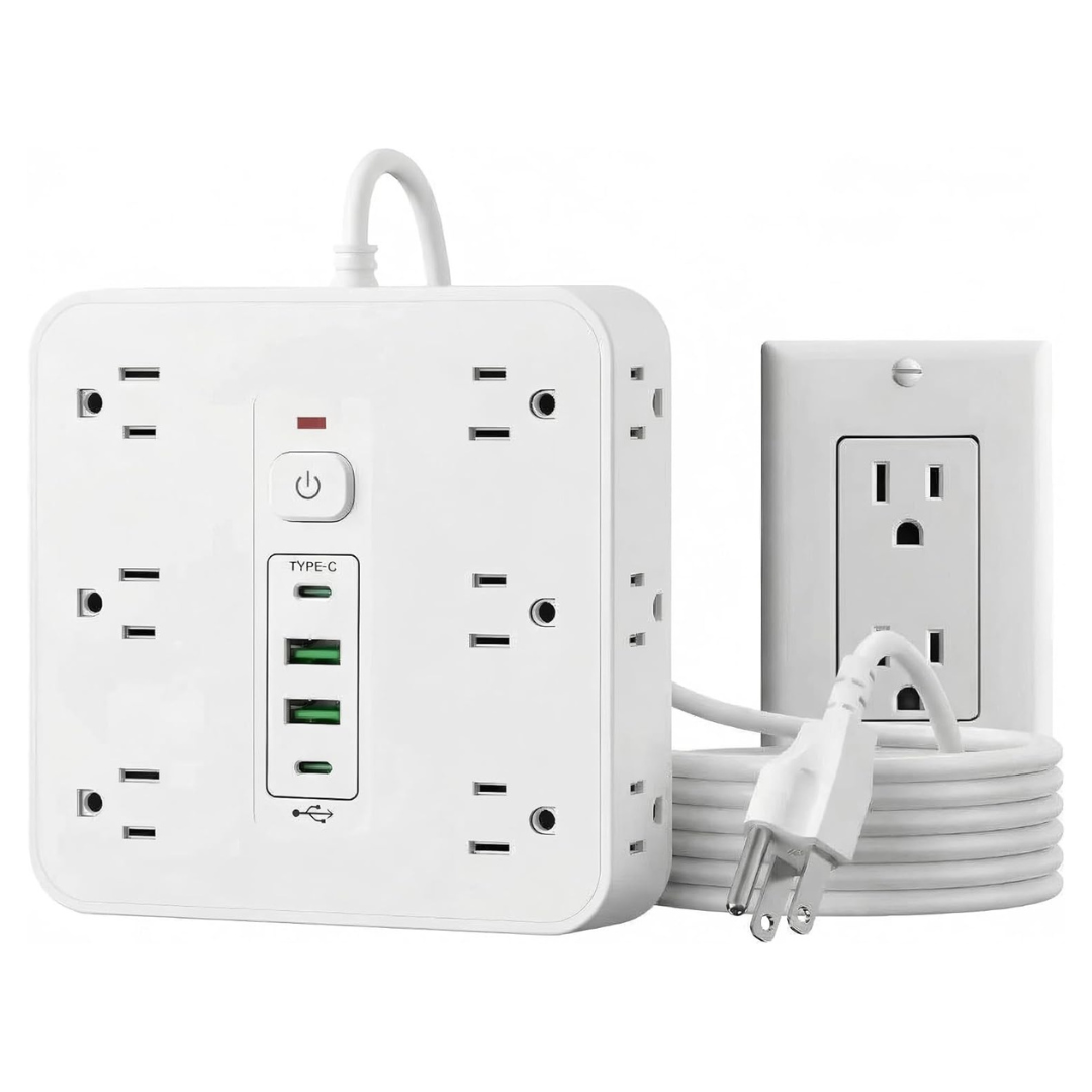 16-in-1 V Surge Protector Power Strip With 12 AC Outlets