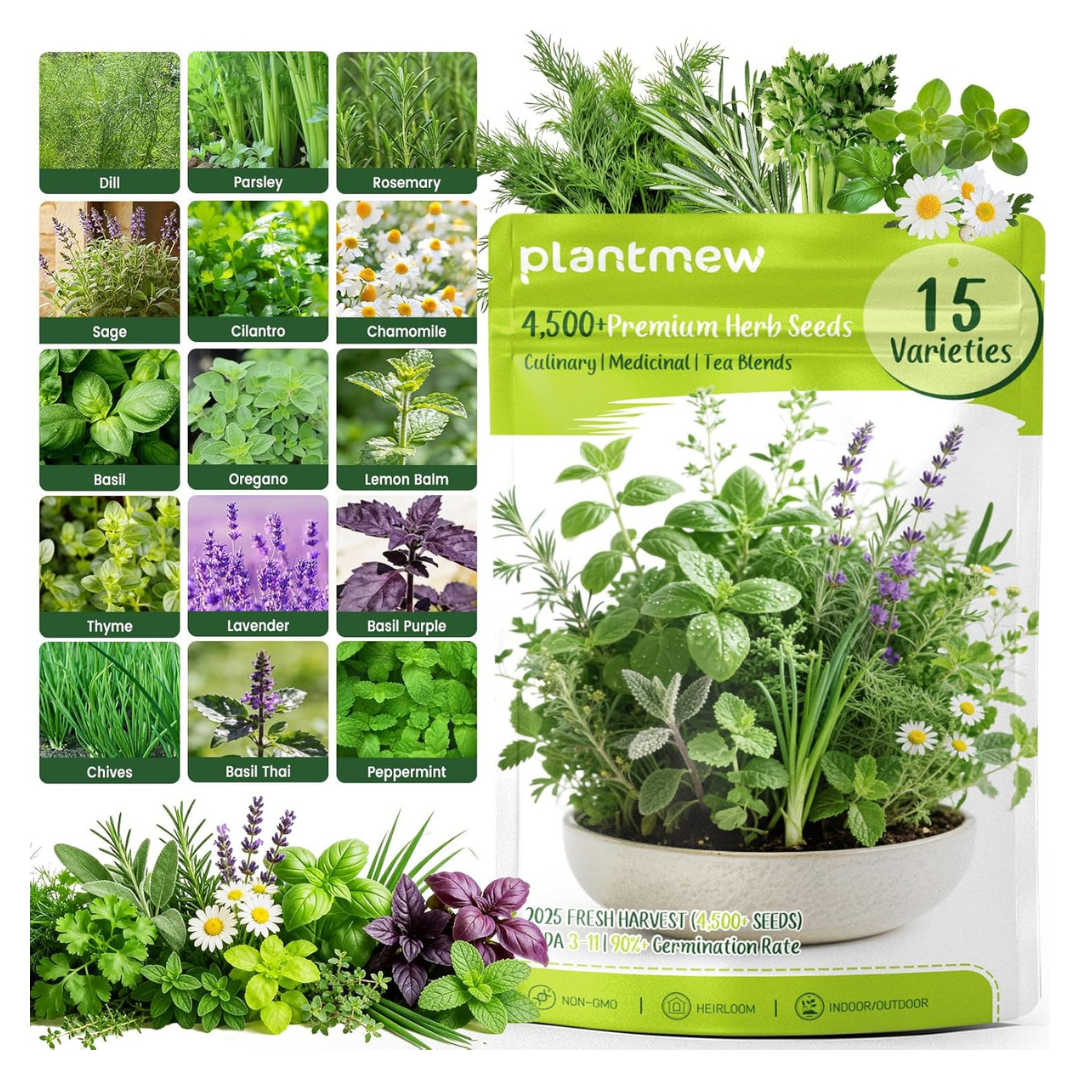 15-Pack Plantmew 4,500+ Non-GMO Heirloom Herb Seeds