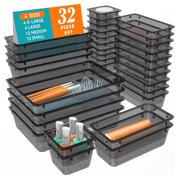 32-Piece Wowbox 4 Sizes Clear Plastic Drawer Organizer Set