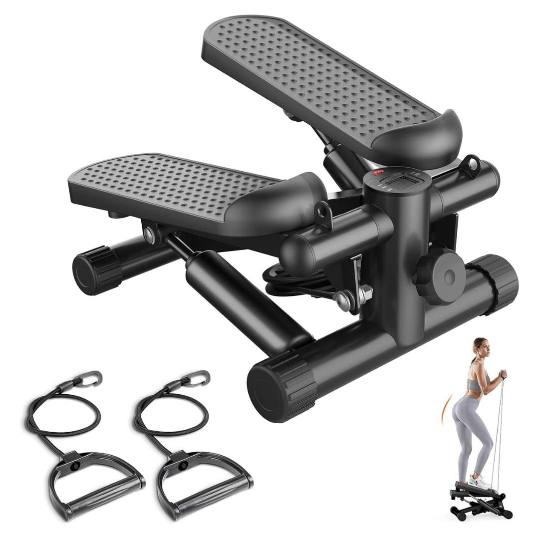 Portable Mini Stair Steppers W/ Resistance Bands For Full Body Workout (300lbs Cap.)