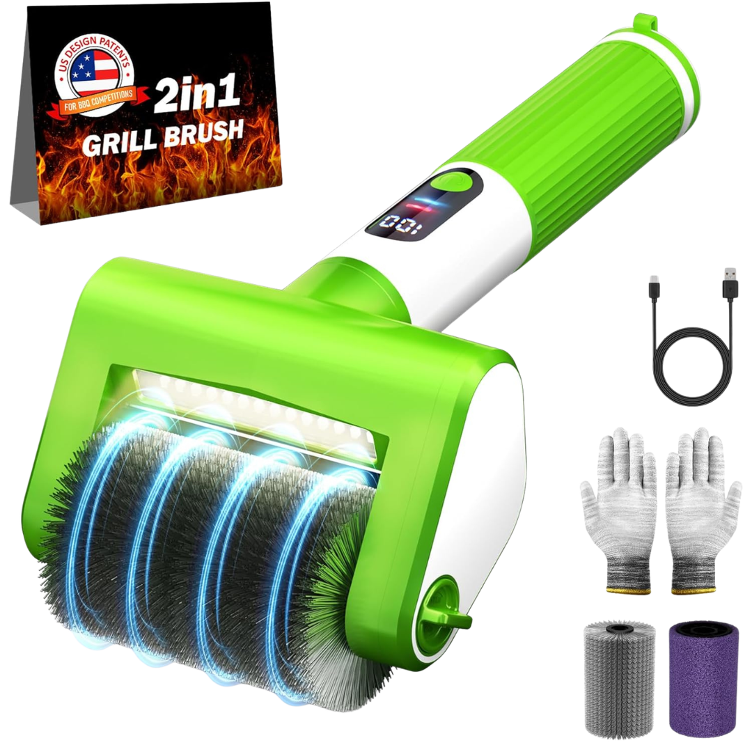 2-Speed Electric BBQ Grill Brush With LED Display & Light