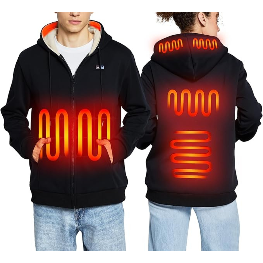 Loowoko Electric Heated Zip-Up Sweatshirt Hoodie W/ Battery