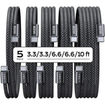 5-Pack Lisen 60W USB-C Braided Charger Cables (3.3/3.3/6.6/6.6/10 Ft)