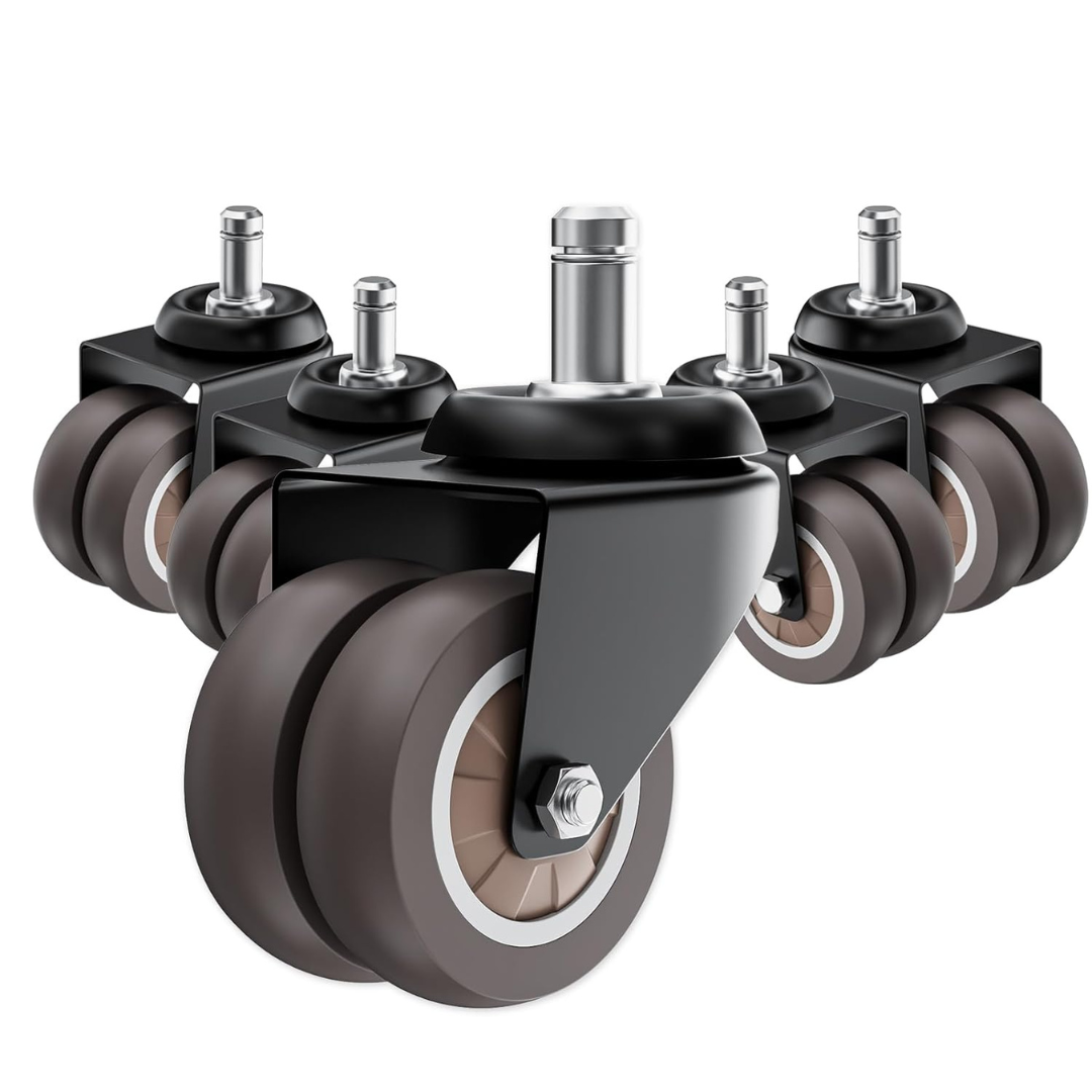 5 Pack 2" Office Chair Wheels Set With Heavy Duty Grey Rubber Casters