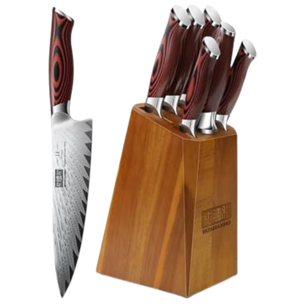 7-Piece Damascus Steel Professional Kitchen Knife Set With Block