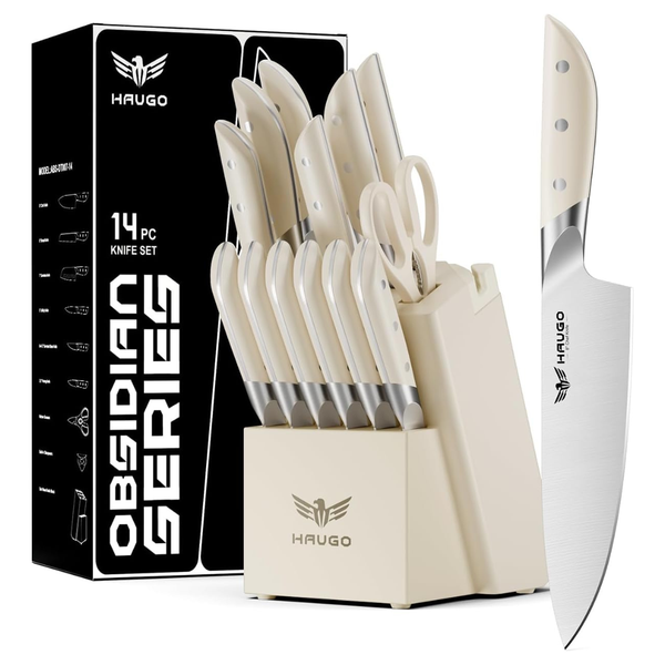 14-Piece German Stainless Steel Knife Set With Block & Sharpener