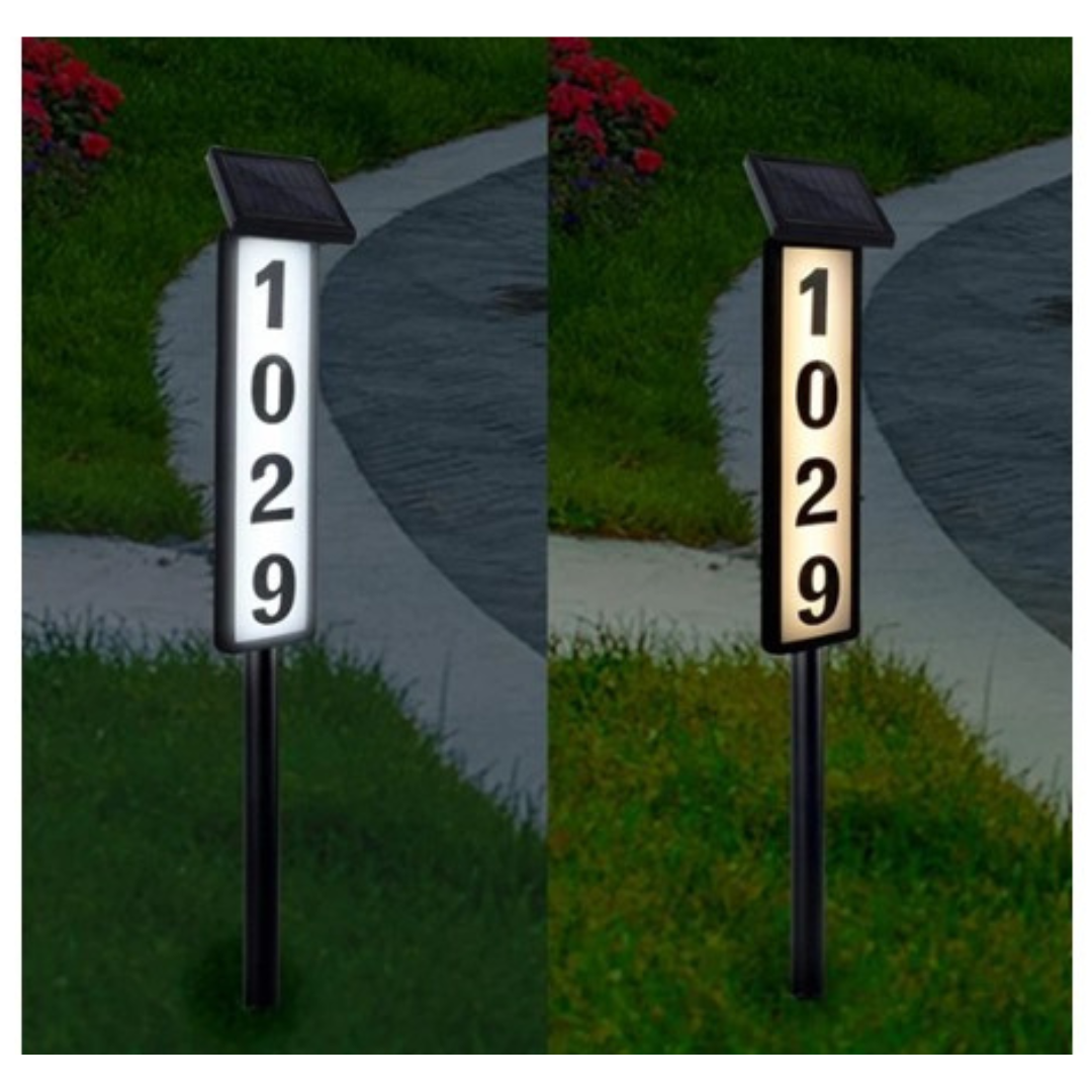 LED Illuminated Solar Lighted House Address Sign W/Ground Stake