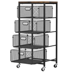 4-Tier Rolling Cart With Metal Mesh Drawers & Wooden Top