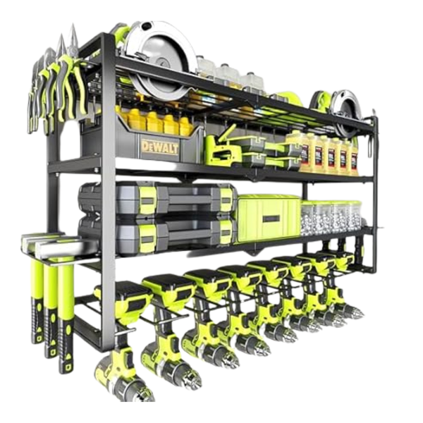 4-Tier Wall Mount Power Tool Organizer With 8 Drill Holders