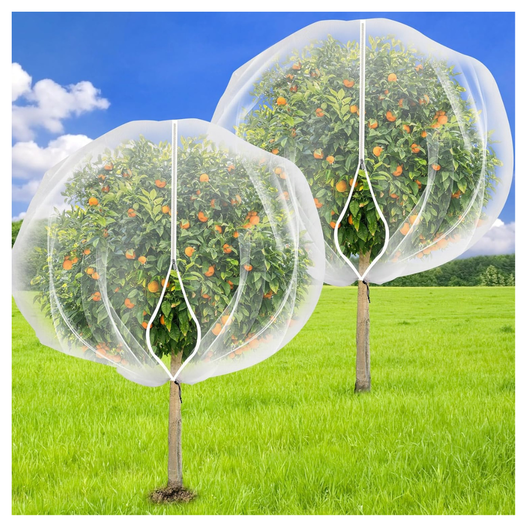 2-Pack 7.8' X 7.8' Fruit Tree Netting Covers (Zipper + Drawstring)