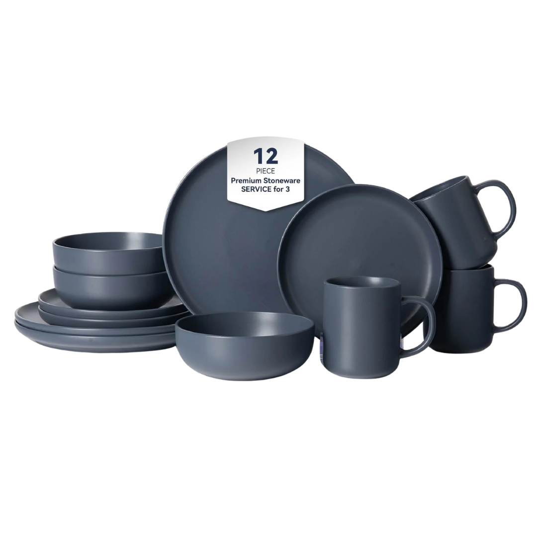 12-Piece Stackable Stoneware Dinnerware Sets (5 Colors)