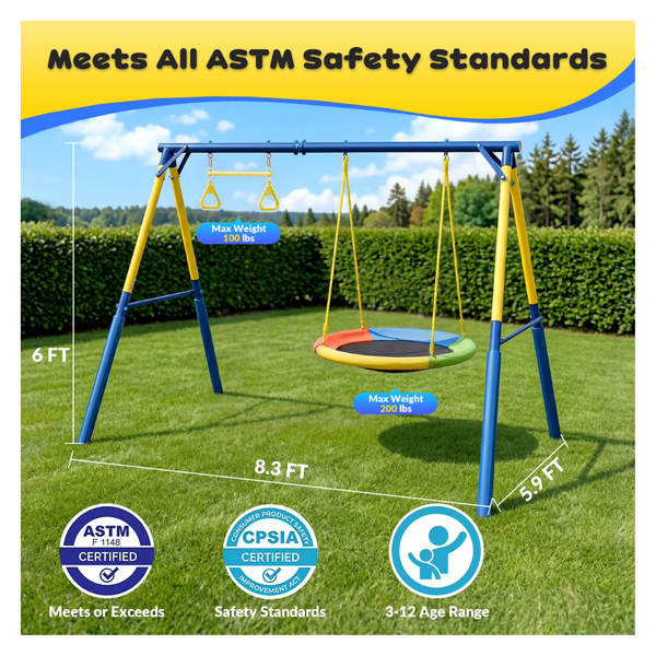 Gardwin Super Saucer Metal Swing Set W/ 2-Person Saucer Swing