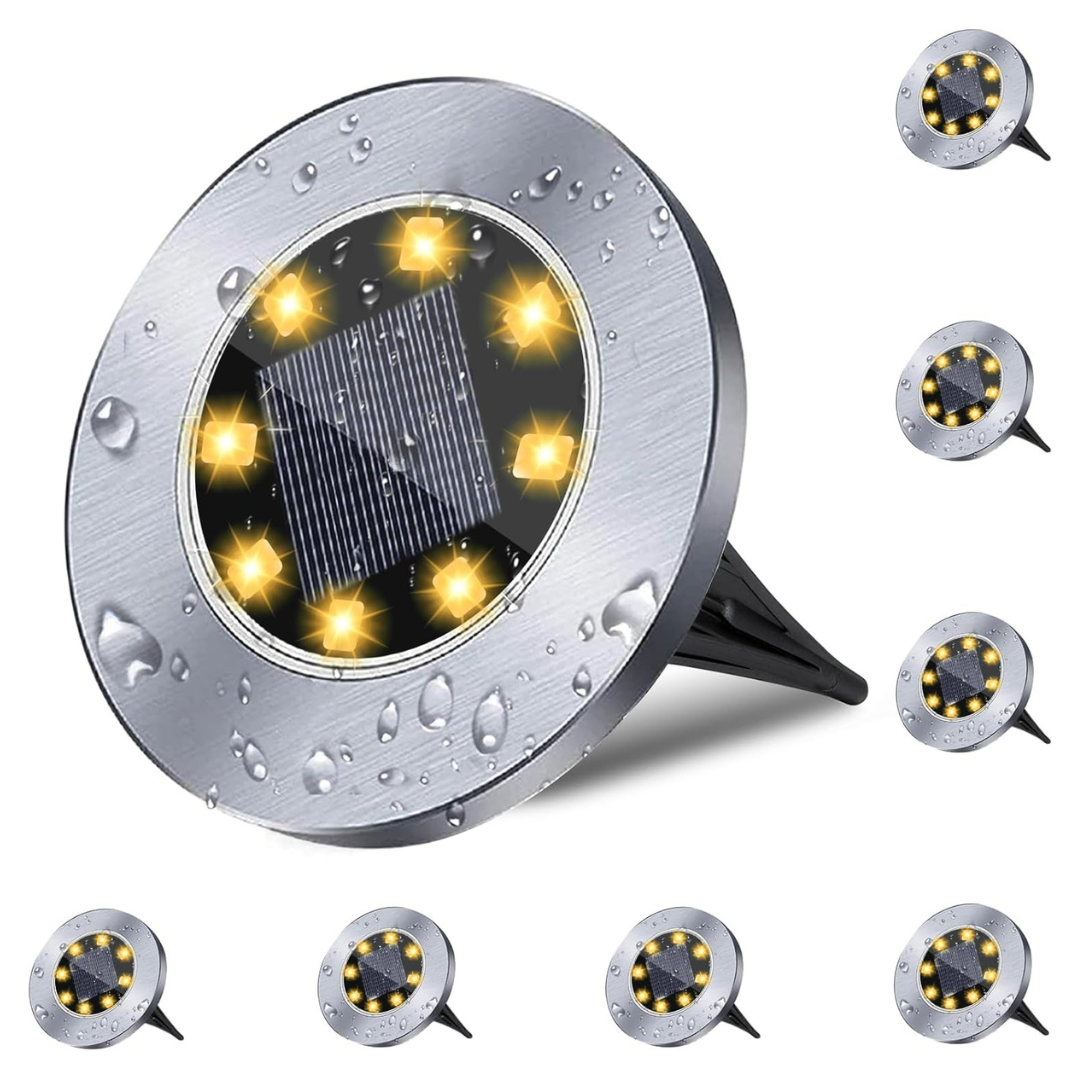 8-Pack 4.6" Diameter Waterproof Solar Ground Lights