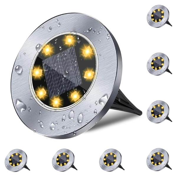 8-Pack 4.6" Diameter Waterproof Solar Ground Lights