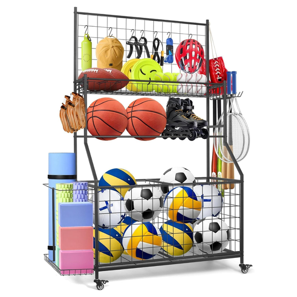 Sports Equipment Organizer With Basketball Rack