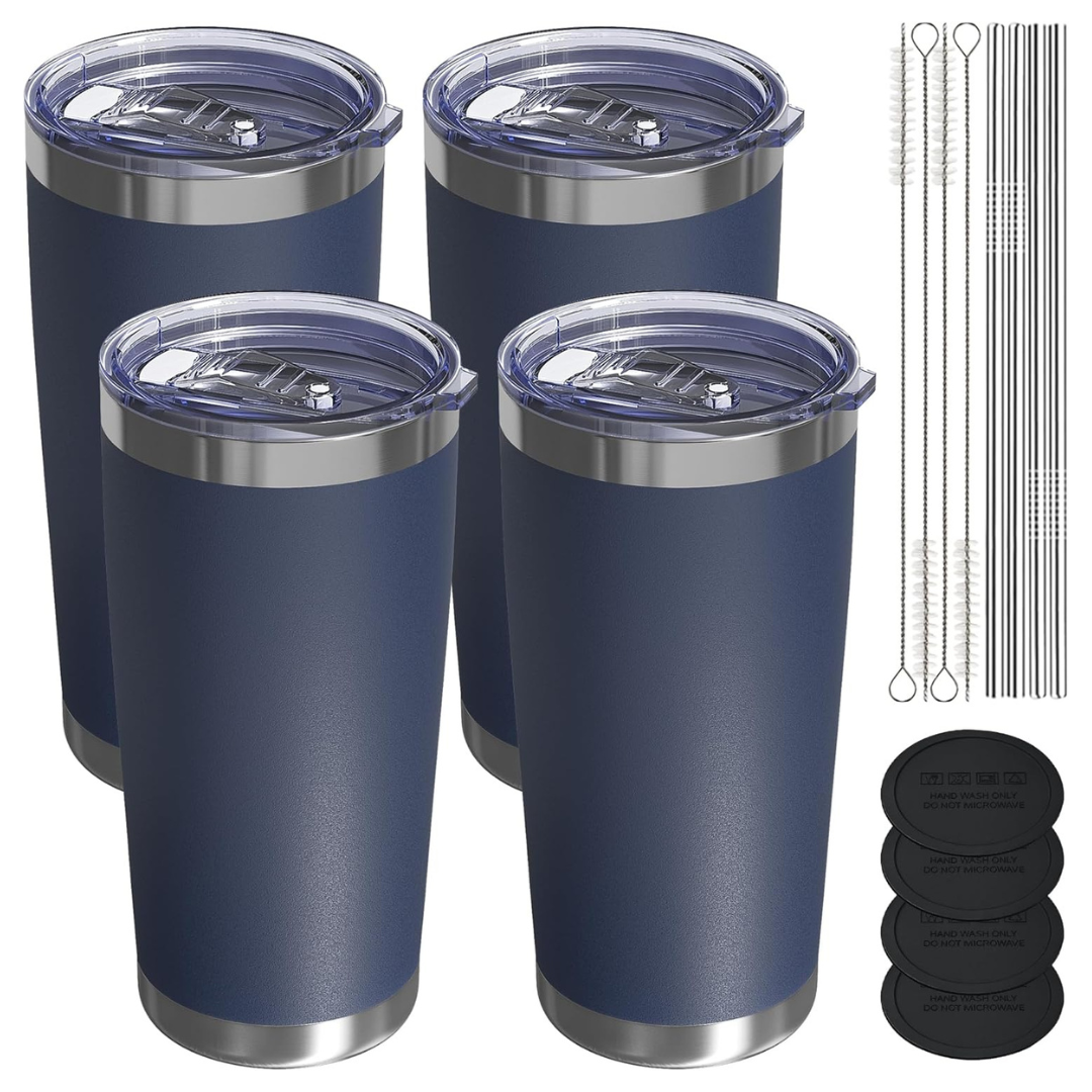 4-Pack 20-Oz Stainless Steel Tumblers With Lids & Straws (Various)