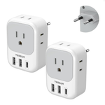 2-Pack TESSAN US To Europe Adapter 4 Outlets 3 USB Charger