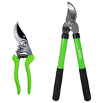 2-Piece 2-in-1 Bypass Pruning Shears Set W/ Shock-Absorbing Non-Slip Handle