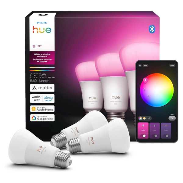 3-Pack Philips 810 Lumens Hue Smart LED A19 Bulbs