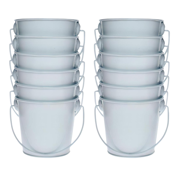 12-Piece 3.1" Galvanized Mini White Metal Buckets With Handle