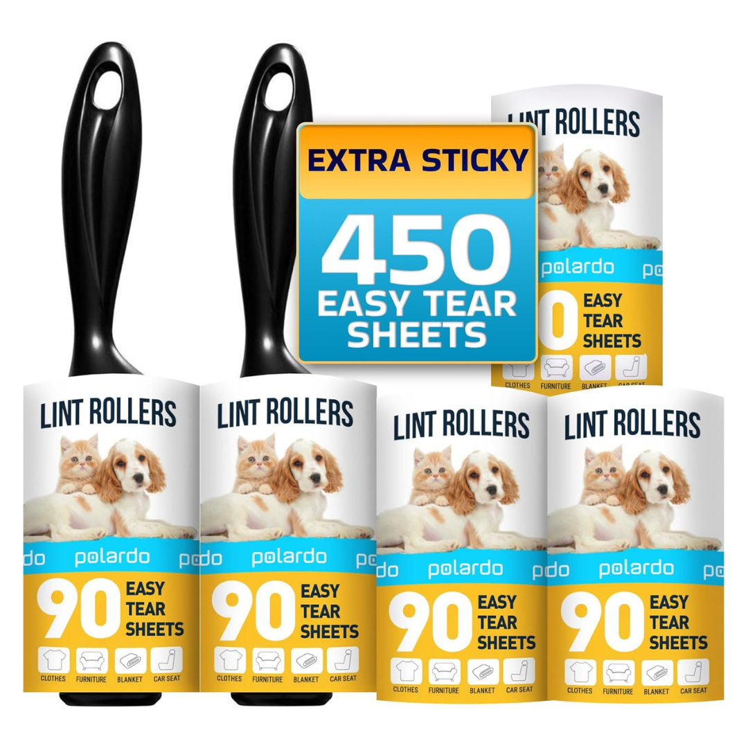 5-Pack Large Lint Rollers For Pet Hair (450 Sticky Sheets)