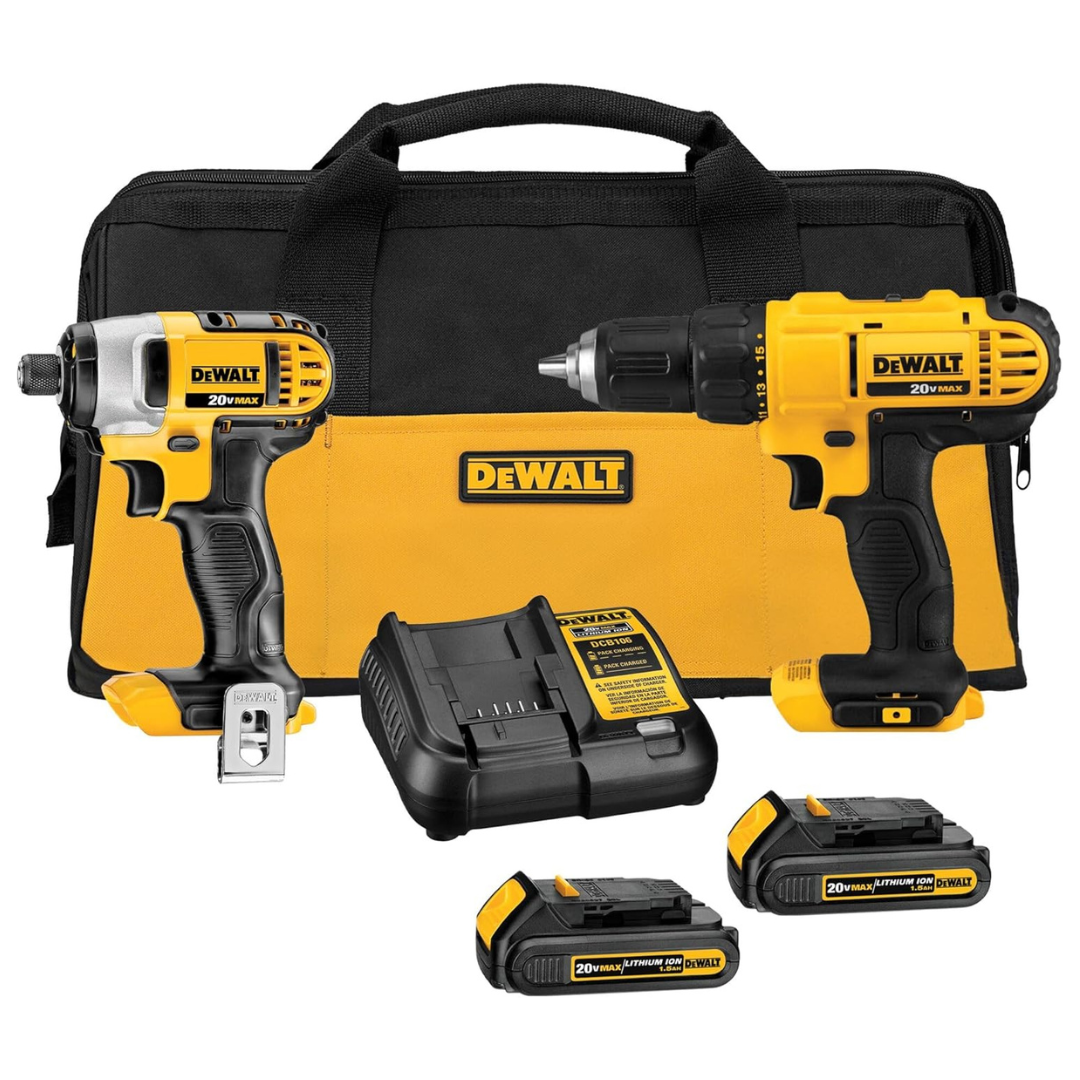 Dewalt 20V Cordless Drill & Impact Driver W/ 2 Batteries, Charger & Bag