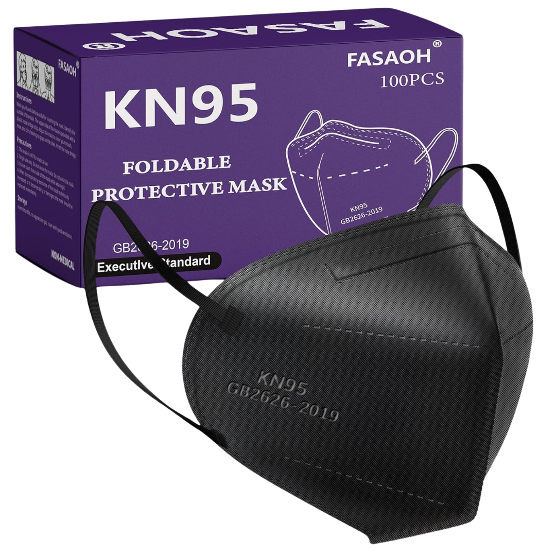 100-Piece Fasaoh 5-Ply Black Protective Masks