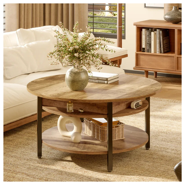 17 Stories Wynny Round Lift-Top Wood Coffee Table With Storage