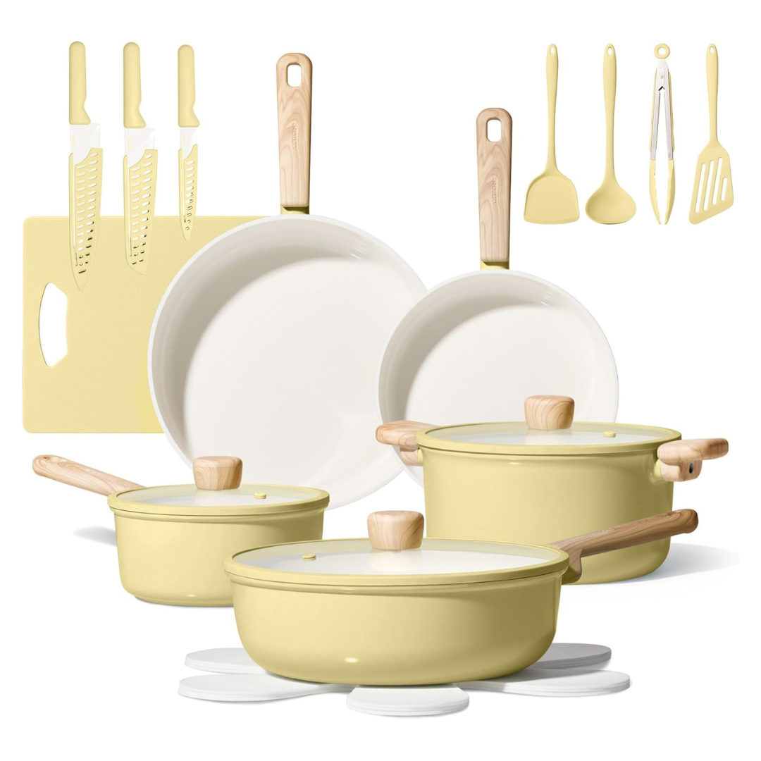 16-Piece Carote Ceramic Nonstick Pots And Pans With Knife Set