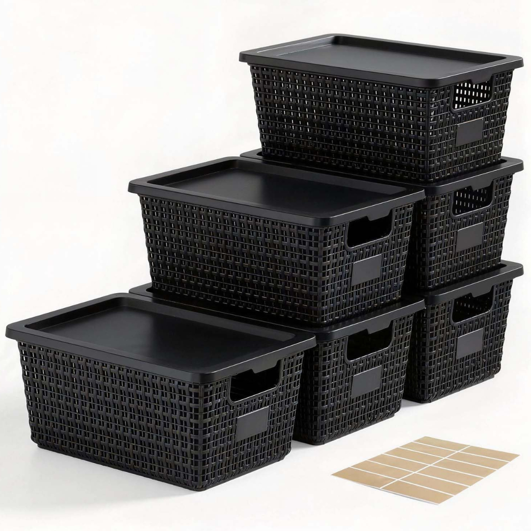 6-Pack Plastic Storage Bins With Lids