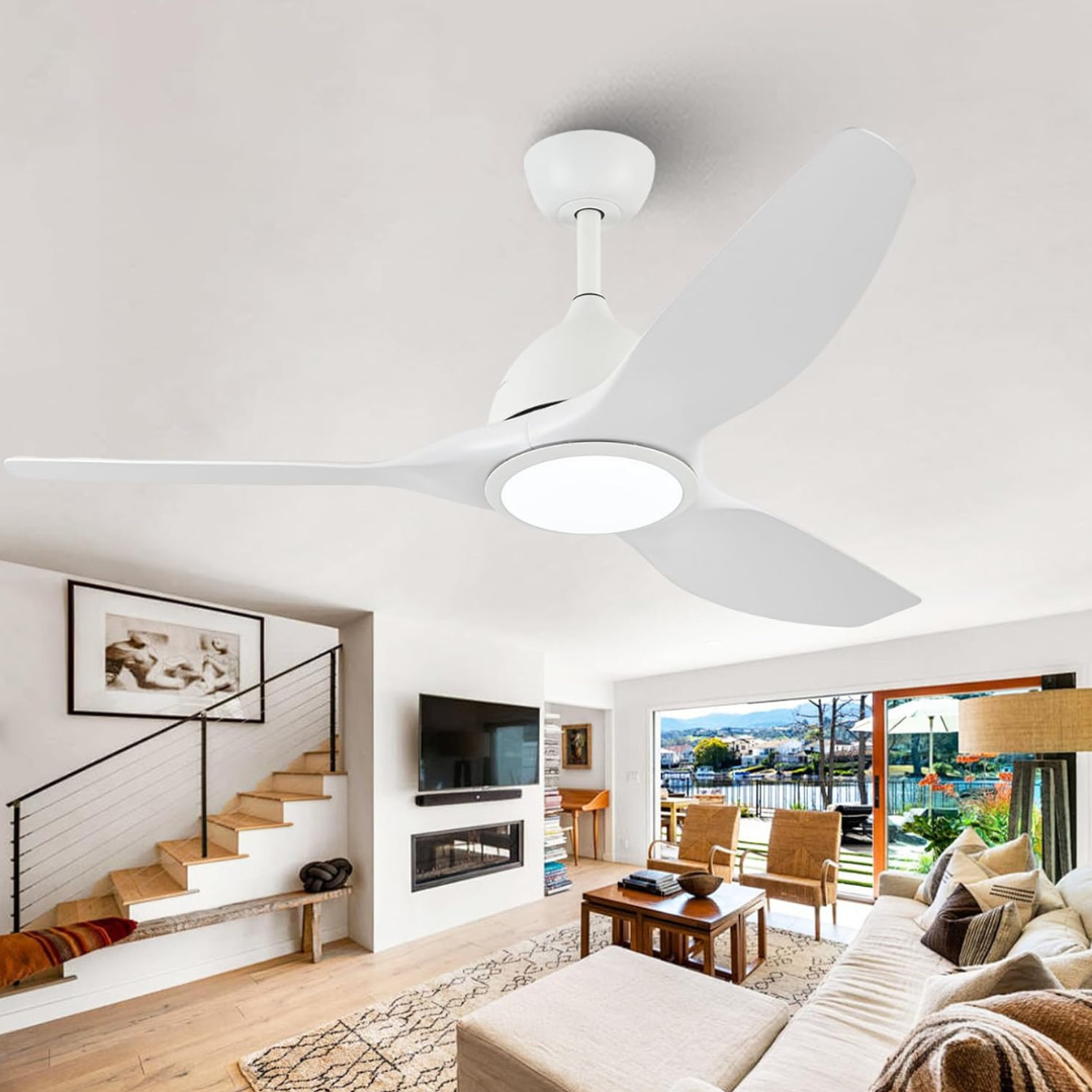 52" Modern White Ceiling Fan With Light & Remote