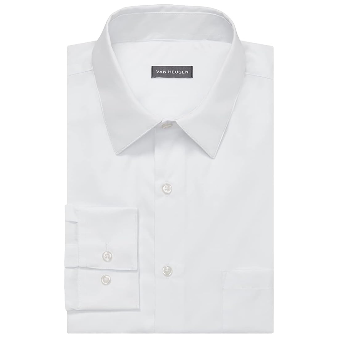 Van Heusen Men's Poplin Regular Fit Solid Point Collar Dress Shirt