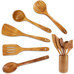 6-Pcs Non-Scratching Durable Natural Wood Cooking Spatulas & Spoons